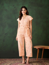 Women's Butterfly embroidered Peach Rayon Crepe Jumpsuit